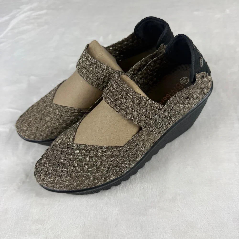 Bernie Mev Lulia Wedge Sandals Womens 39 Bronze Woven Elastic Platform Shoes